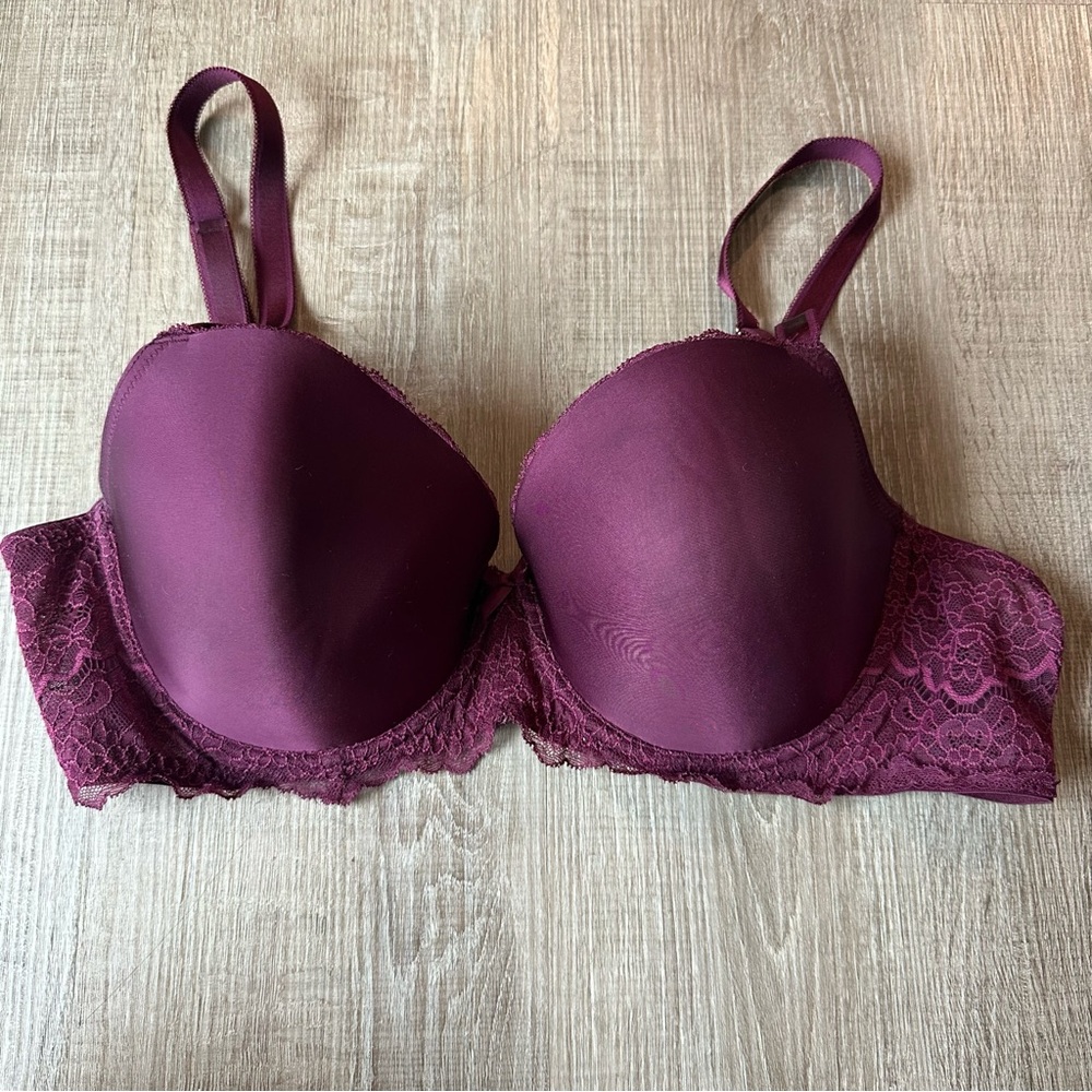 Victoria's Secret Lined Demi Deep Purple Lace Bra lace floral accents breathable